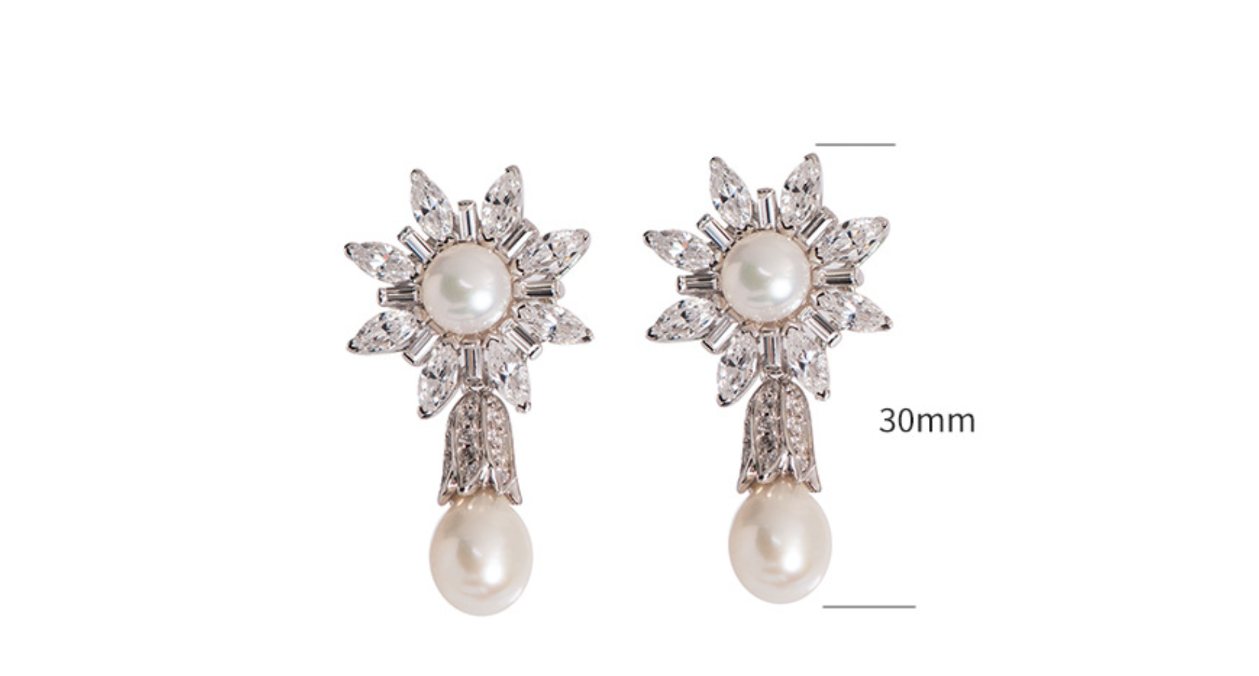 Vintage Diamante Flower Pearl 925 Sterling Silver Stud earrings