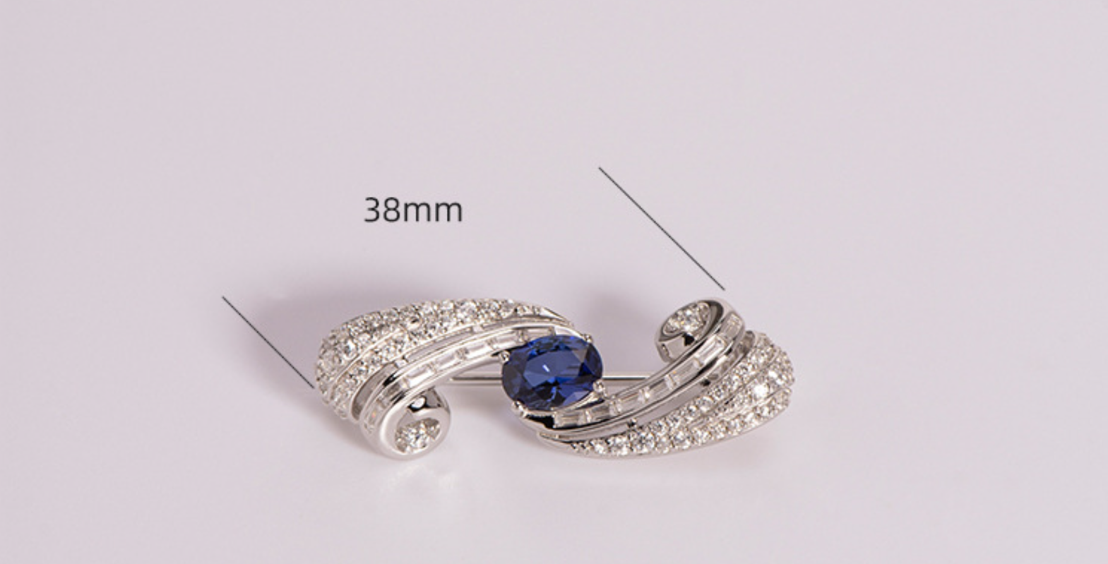 Elegant Blue Corundum Diamante 925 Sterling Silver Brooch