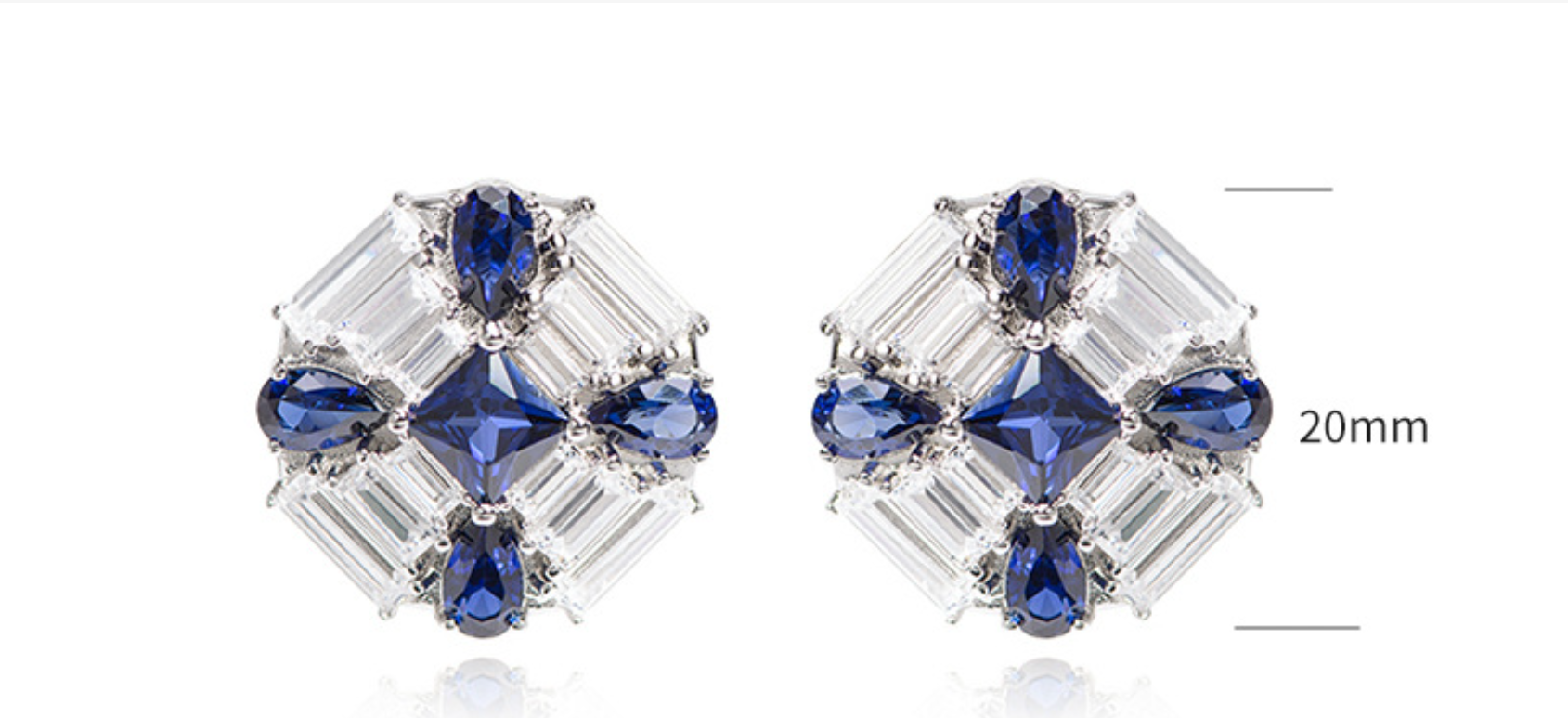 Timless Blue Corundum Diamante 925 Sterling Silver Stud Earrings/ Earring Clips