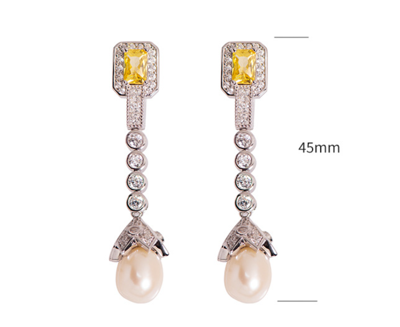 CLASSIC Yellow Diamante Pearl 925 Sterling Silver Stud Earrings