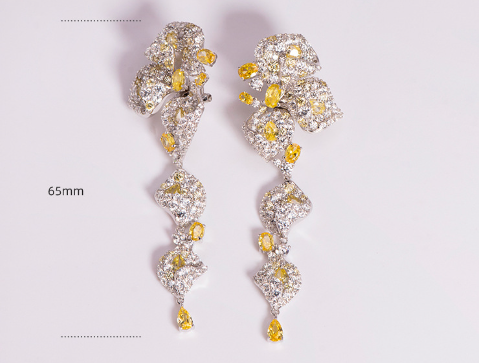 Elegant Yellow Diamante 3D Floral 925 Sterling Silver Earrings