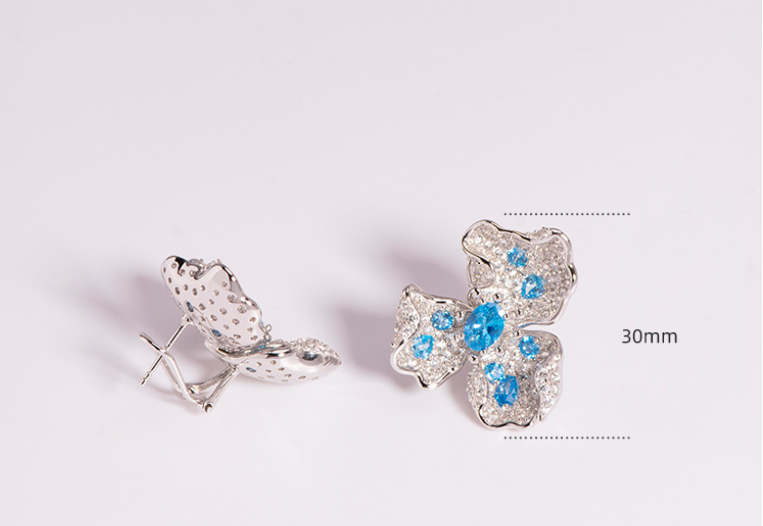 Blue Diamante Floral 925 Sterling Silver Earrings