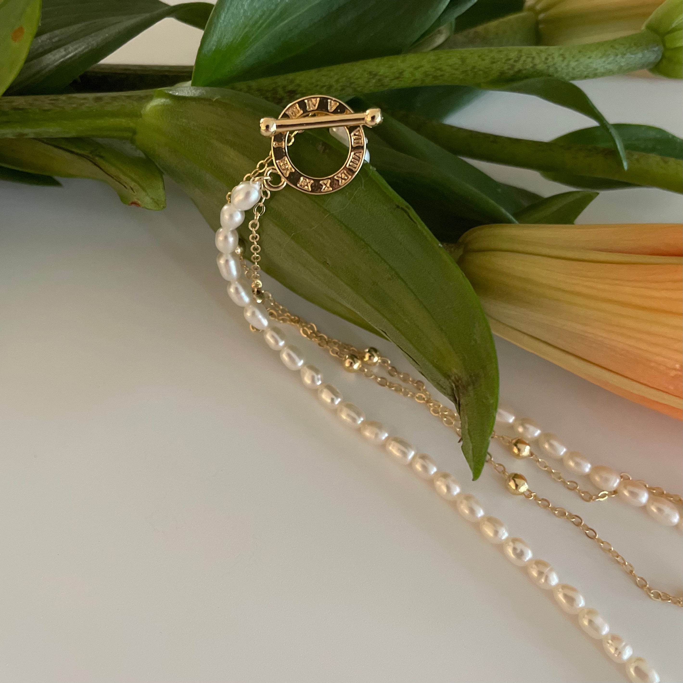 Luxurious Double Layer Pearl Necklace with 14K Gold Plated Chain - Natural Freshwater Pearls for a Sophisticated Look