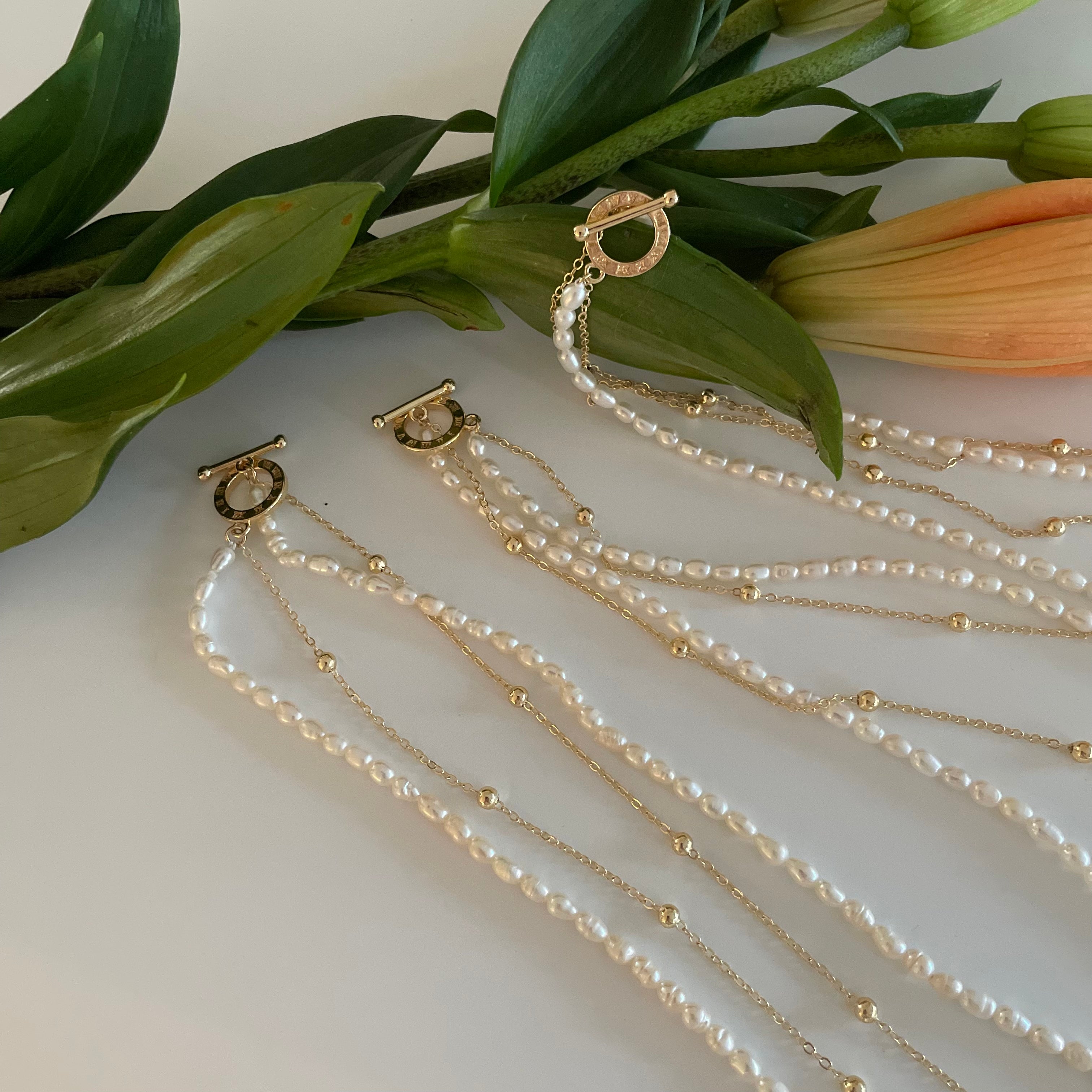 Luxurious Double Layer Pearl Necklace with 14K Gold Plated Chain - Natural Freshwater Pearls for a Sophisticated Look