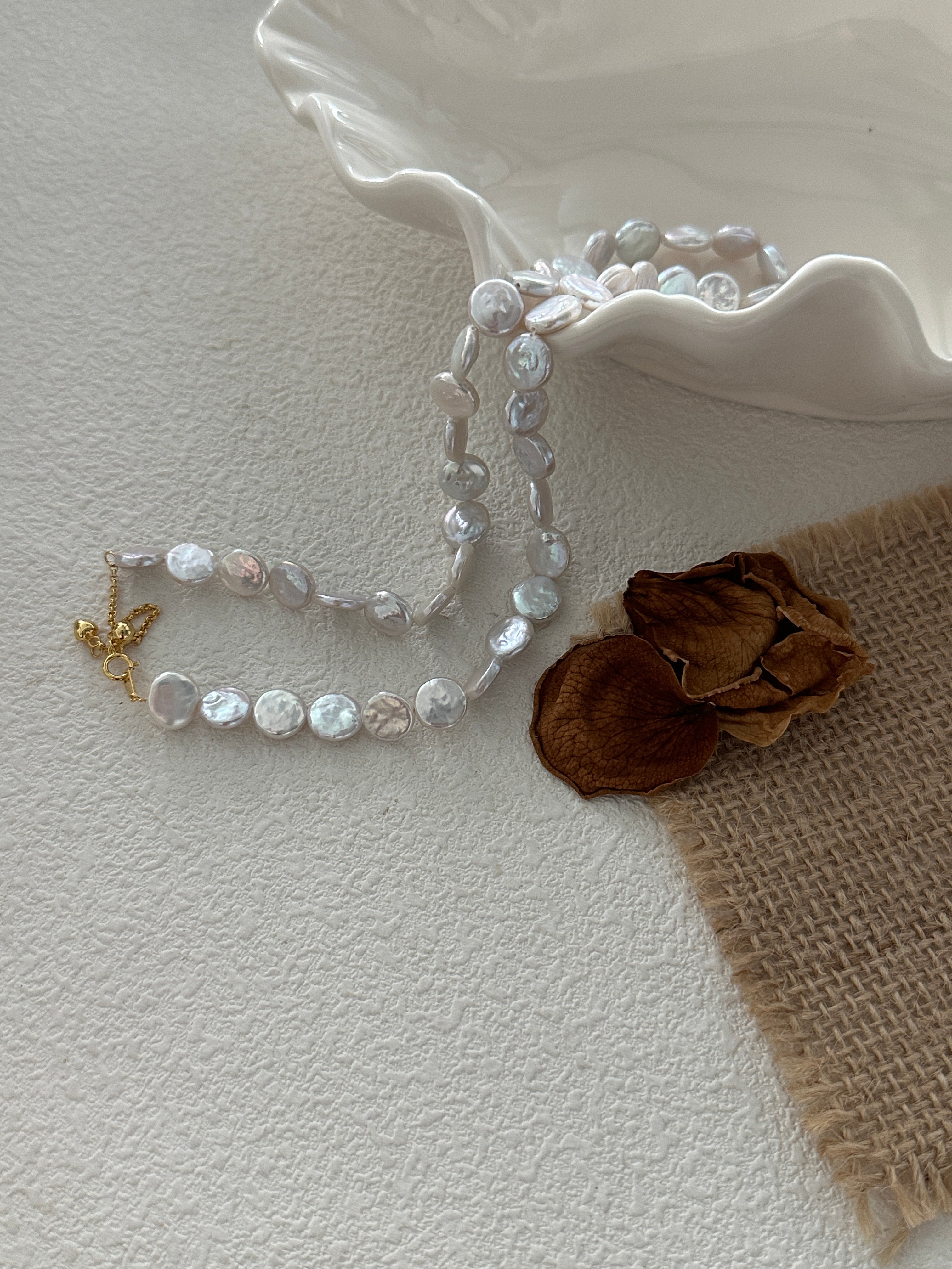 Elegant Coin Pearl Necklace with 14K Gold-Filled Clasp - Natural Freshwater Pearls for Timeless Sophistication