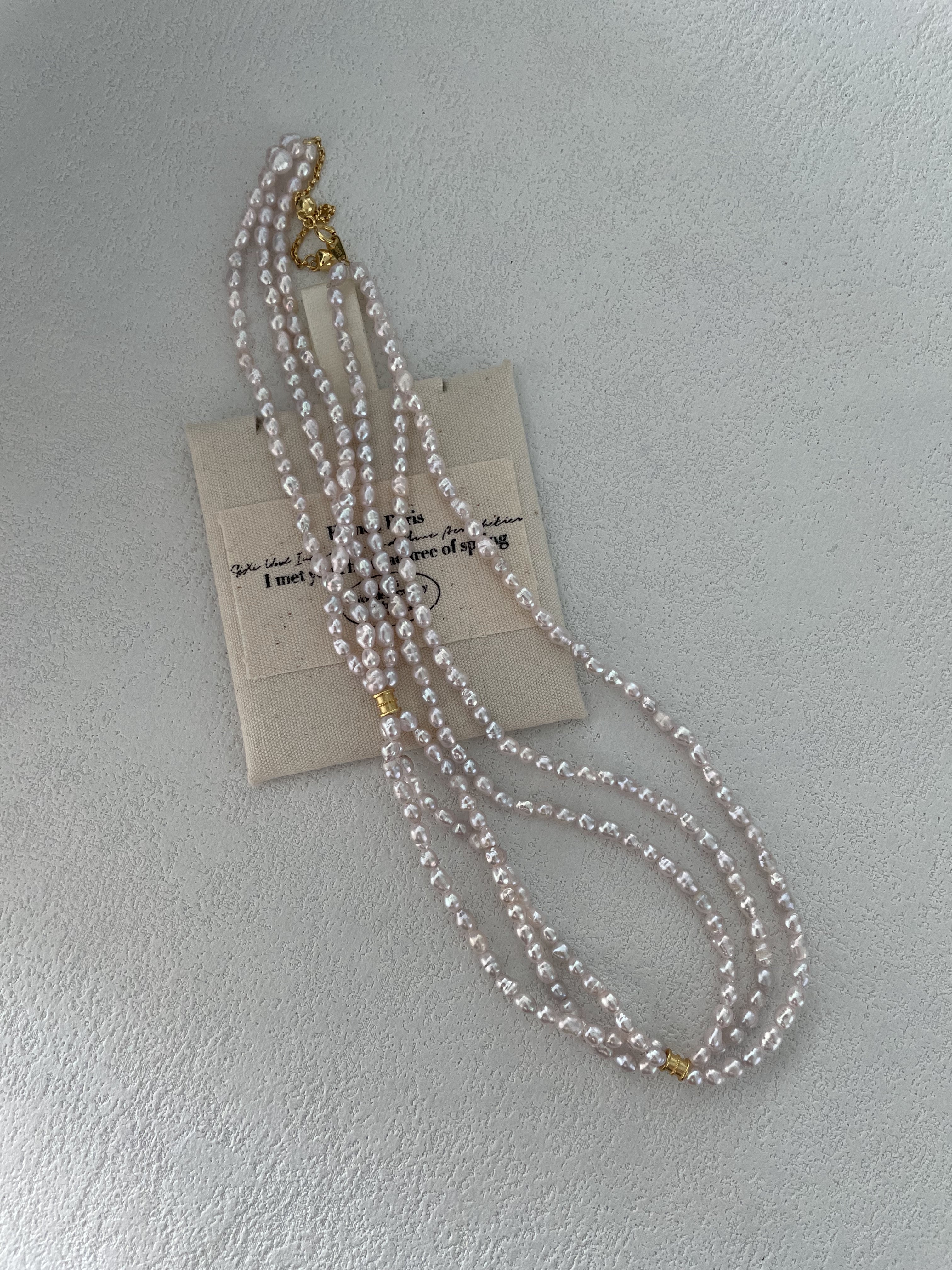 Triple-Layer Freshwater Pearl Necklace with 18ct Gold Plated Accents