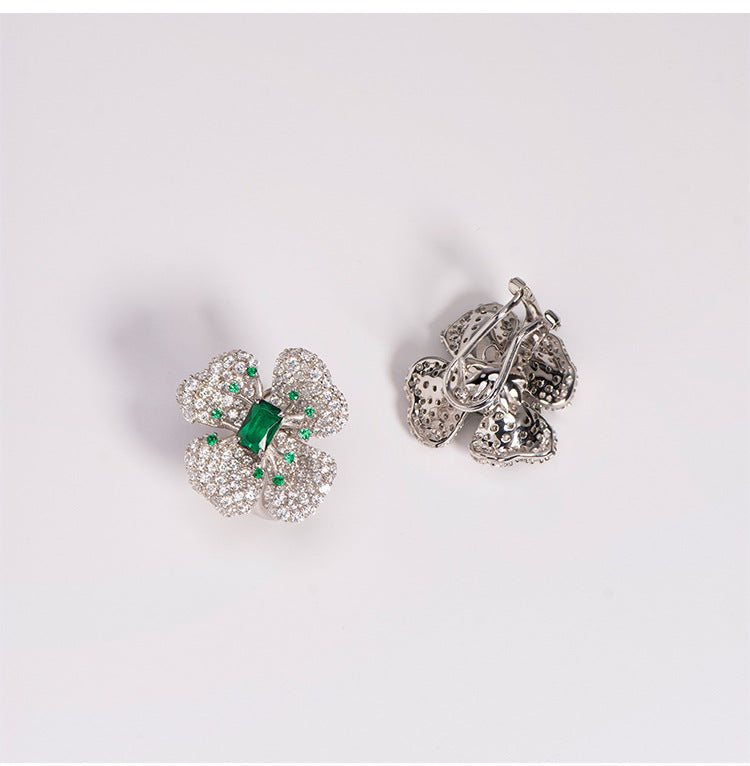 Diamante Floral Green Spinel 925 Sterling Silver Earrings