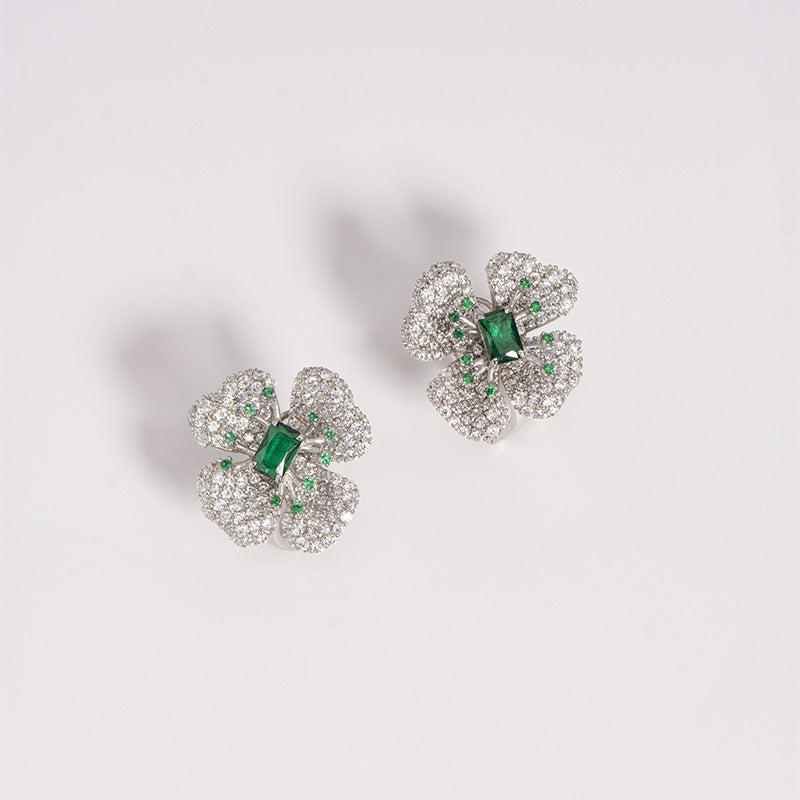 Diamante Floral Green Spinel 925 Sterling Silver Earrings