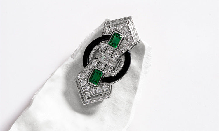 VINTAGEGREEN SPINEL STONE DIAMANTE 925 STERLING SILVER BROOCH