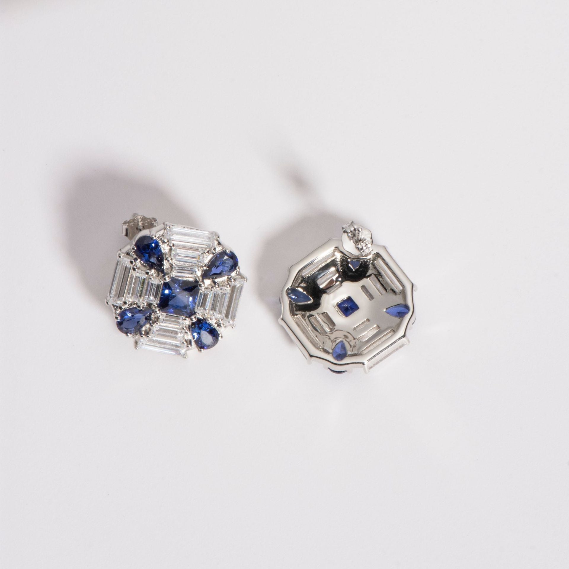 Timless Blue Corundum Diamante 925 Sterling Silver Stud Earrings/ Earring Clips