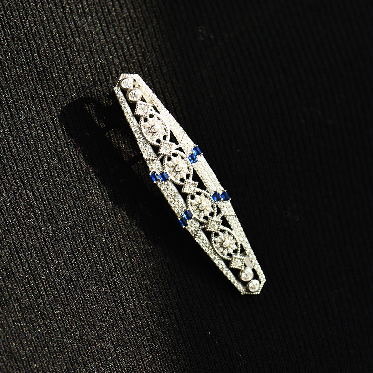 Vintage blue spinel 925 Sterling Silver Diamante Brooch