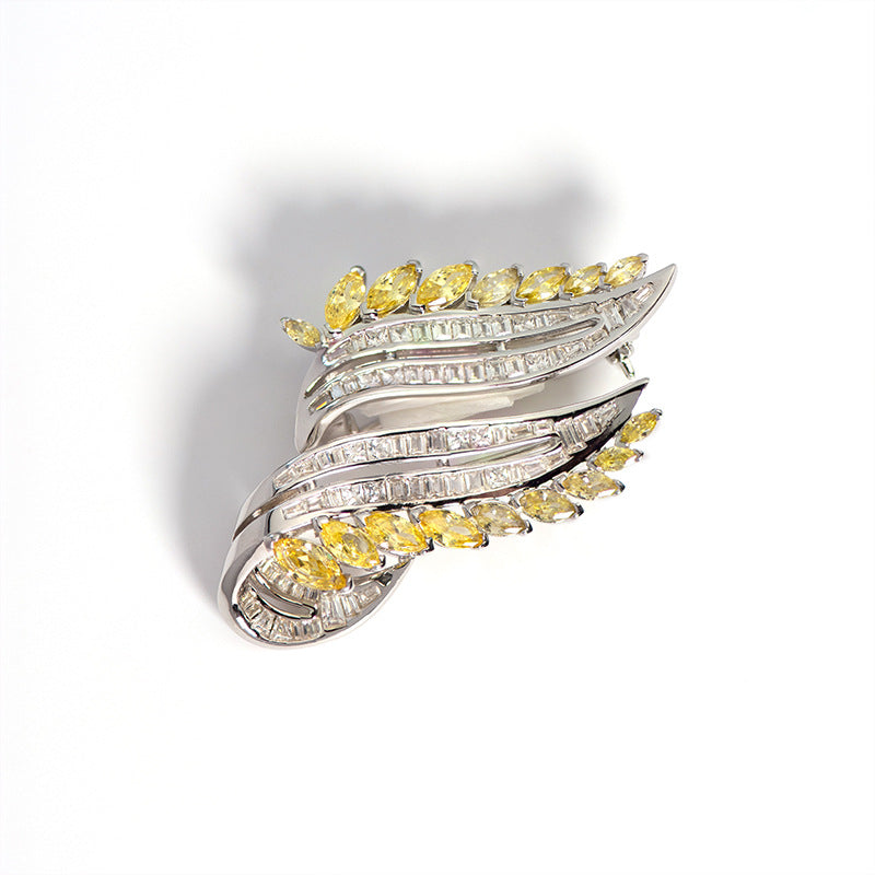 Glamour Yellow Diamante 925 Sterling Silver Brooch