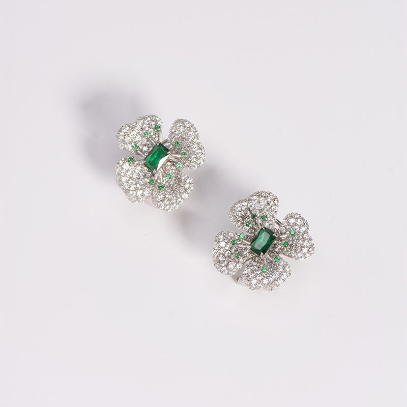 Diamante Floral Green Spinel 925 Sterling Silver Earrings