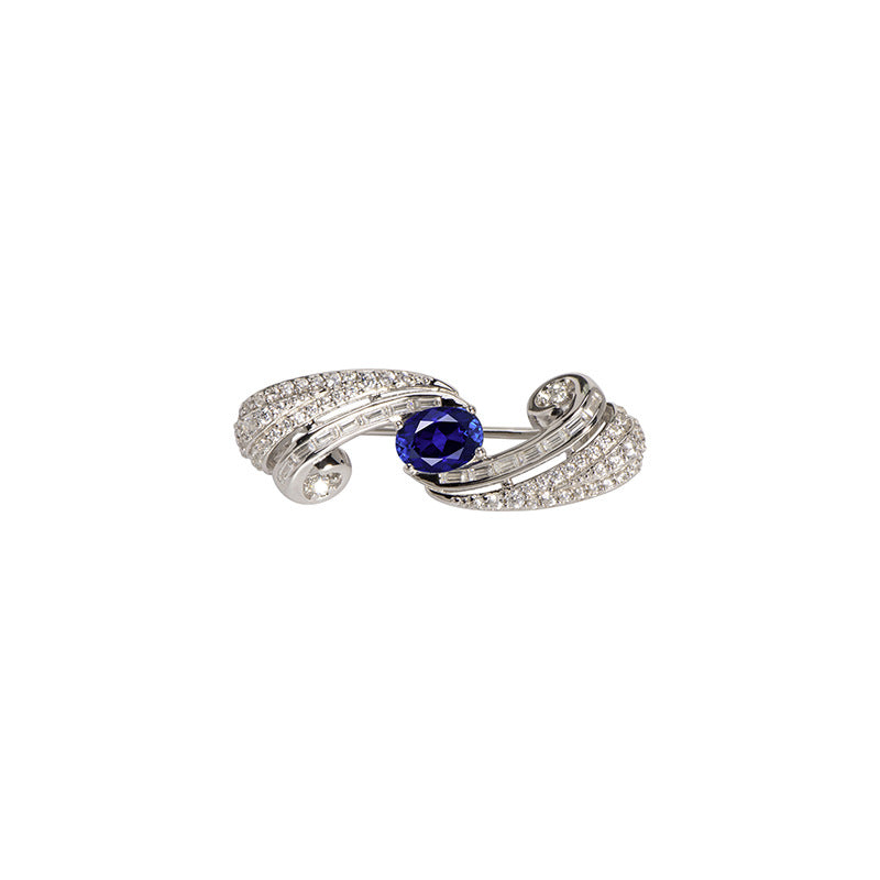 Elegant Blue Corundum Diamante 925 Sterling Silver Brooch