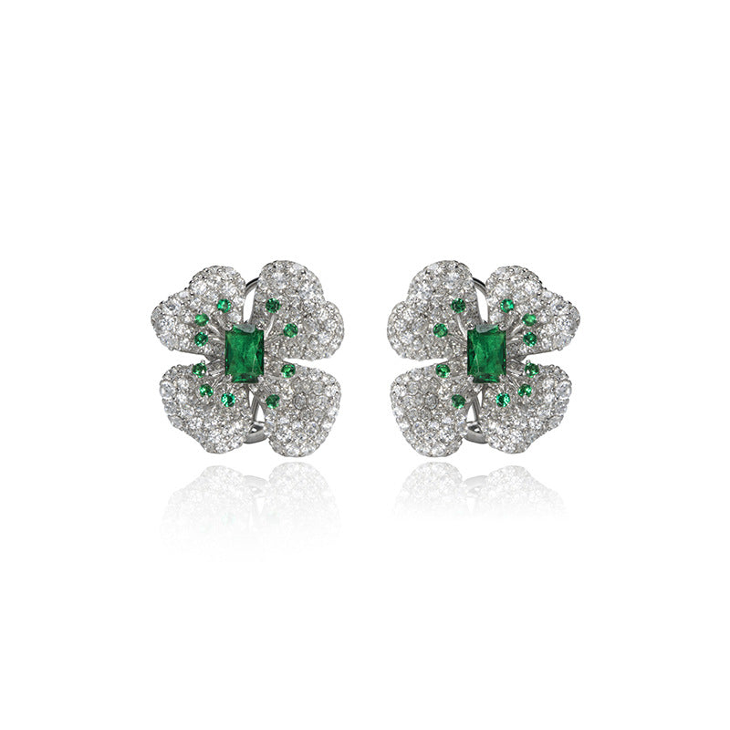 Diamante Floral Green Spinel 925 Sterling Silver Earrings