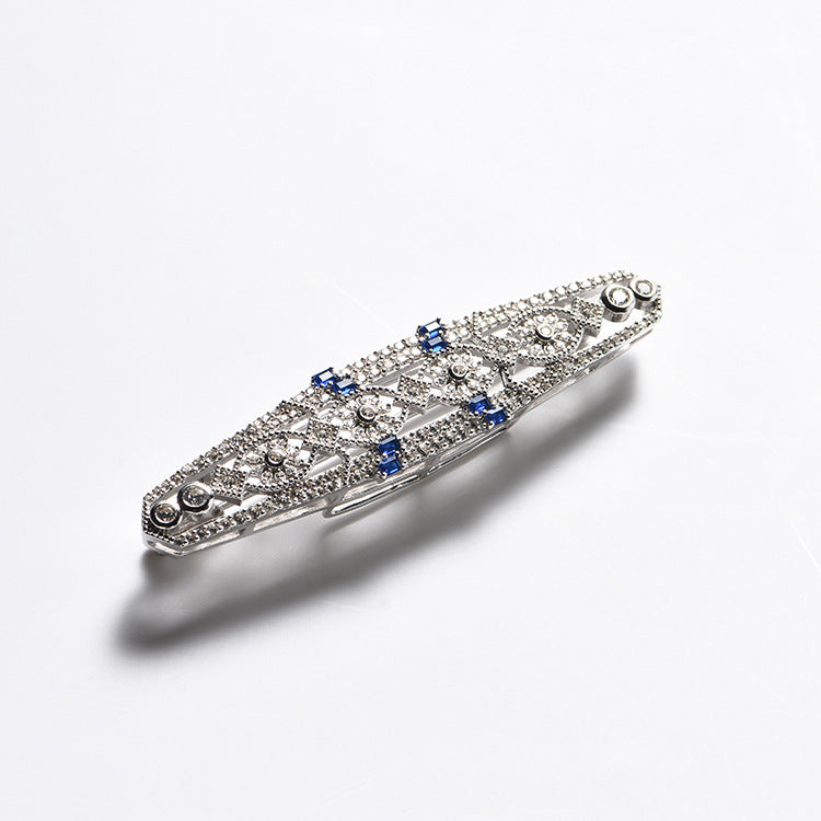 Vintage blue spinel 925 Sterling Silver Diamante Brooch